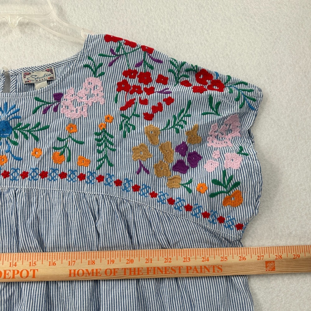 Studio West Striped Mini Dress Womens 2X With Floral Embroidery Accent Pockets - Picture 8 of 9